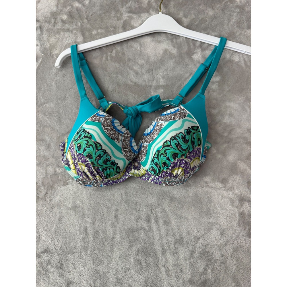 Teal Paisley Medallion Underwire Bikini Set Padded Top Side Tie Bottoms Size 42